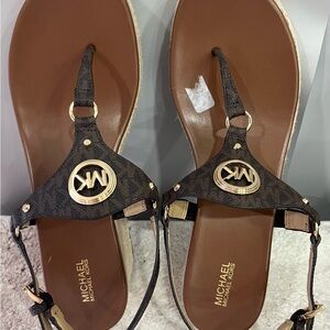 Michael Kors Black and Brown Logo Sandals